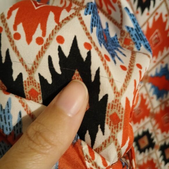 Hannah Women's Size S Red Colorful Button-Up Collared Blouse Roll Tab Sleeve - Picture 7 of 11